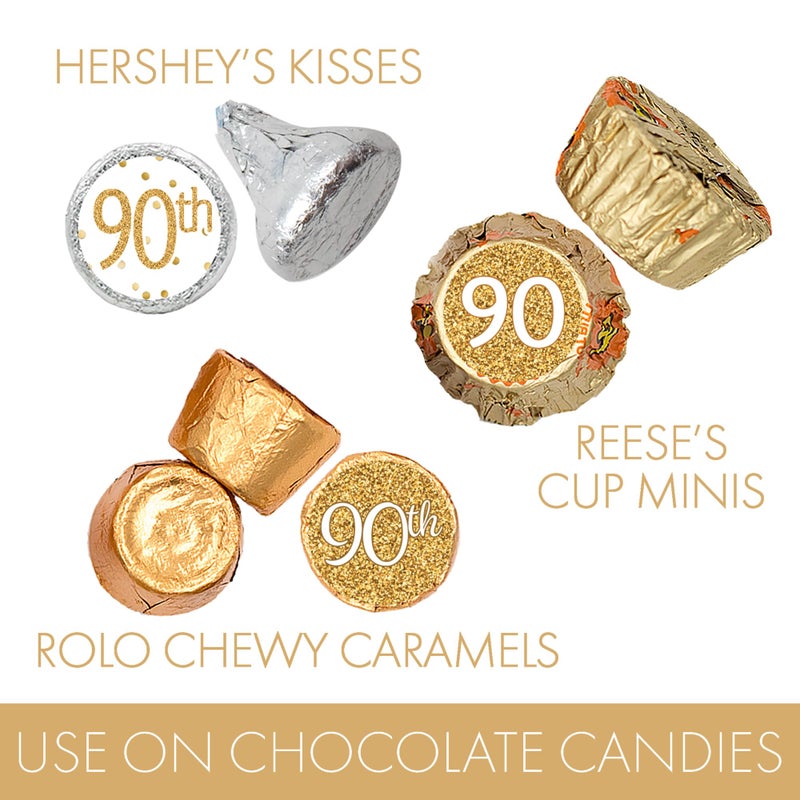 DISTINCTIVS White and Gold 90th Birthday Party Favor Chocolate Kisses Candy Stickers - 180 Labels - Image 4